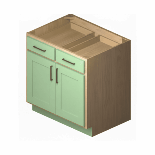 B33 Shaker Green Base Cabinets 33" x 34½" x 24" Size Kitchen Cabinets
