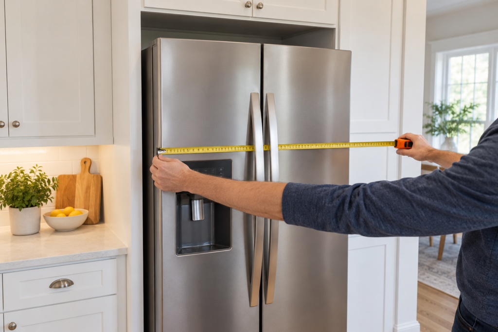 Person reviewing a kitchen cabinet layout and itemized order at a table
