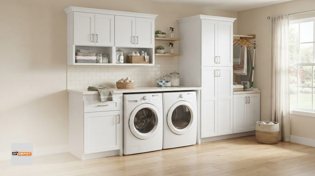 Laundry Room Shaker Cabinets for RTA Storage